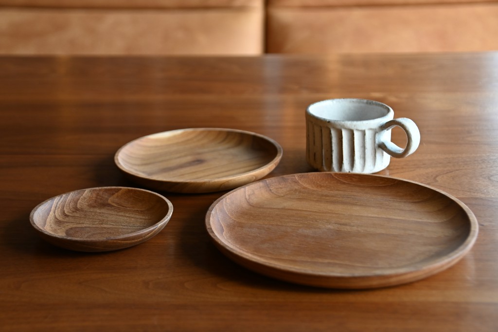 【皿】teak wood round dish plate large・medium・small (1)